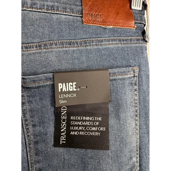 PAIGE Lennox Slim Fit straight leg Jeans Destructed Blue preppy stretchy Size 34